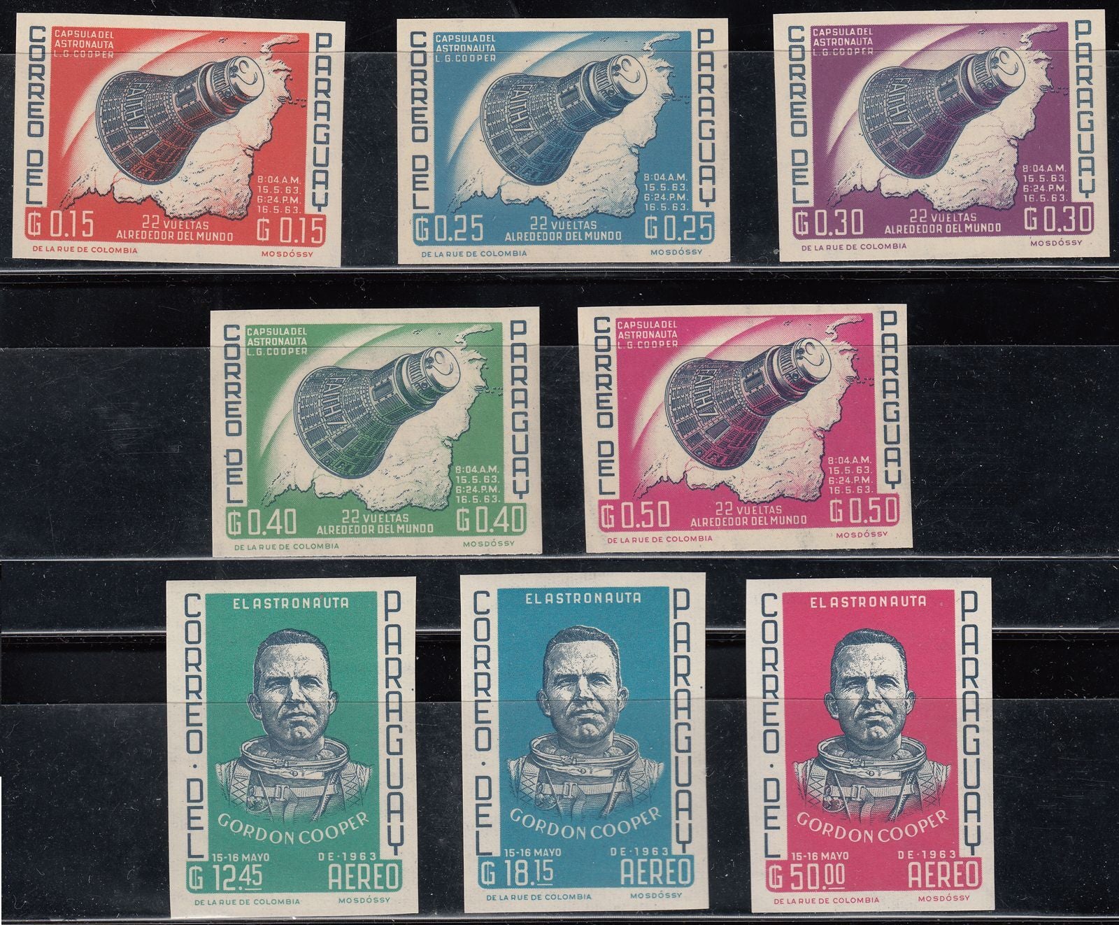 1963 PARAGUAY SPACE/ ASTRONAUT/ GORDON COOPER/MERCURY IMPERF (SC#775-782) MNH VF