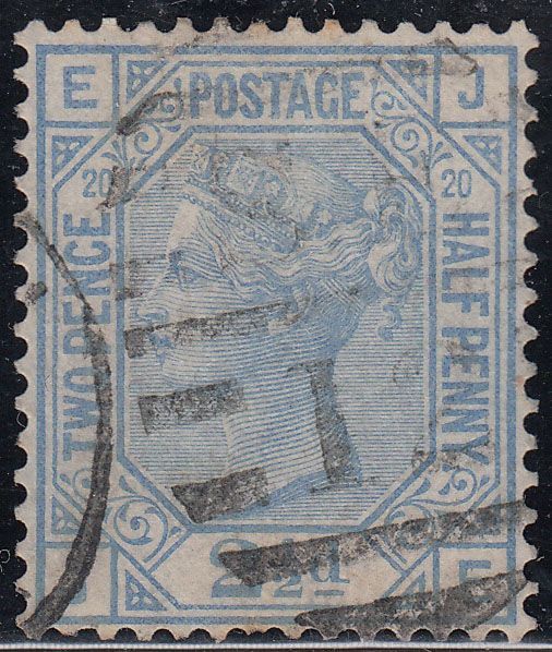 1880 GREAT BRITAIN QV 2½ d BLUE PLATE 20 (SG # 142) USED FINE