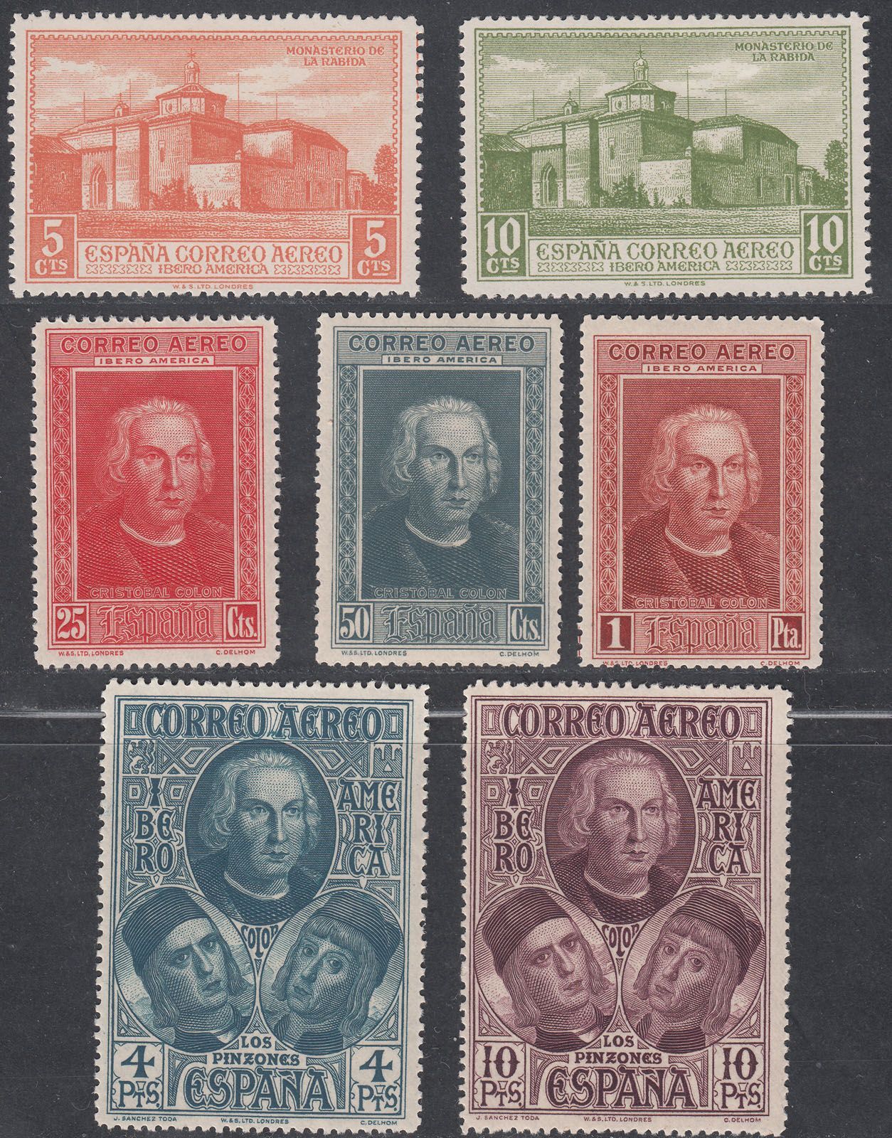 1930 SPAIN CHRISTOPHER COLUMBUS AIR POST SET (ED.559-565) MH VF