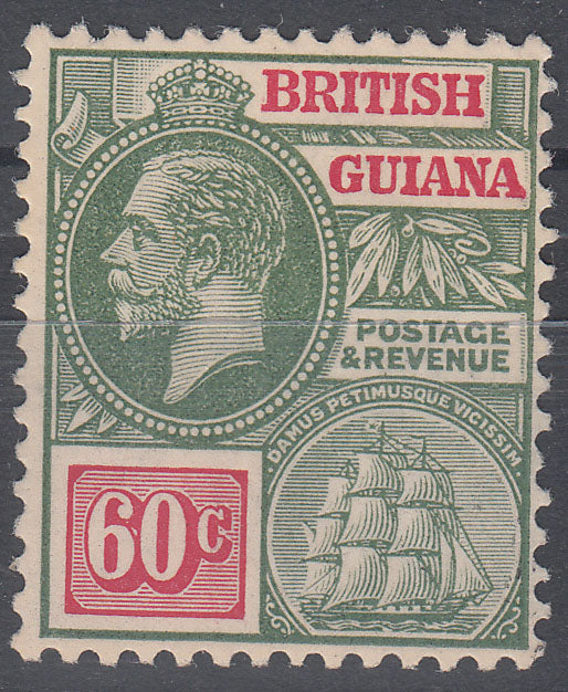 1915 BRITISH GUIANA KGV 60c GREEN & ROSINE (SG#267) MNH VF