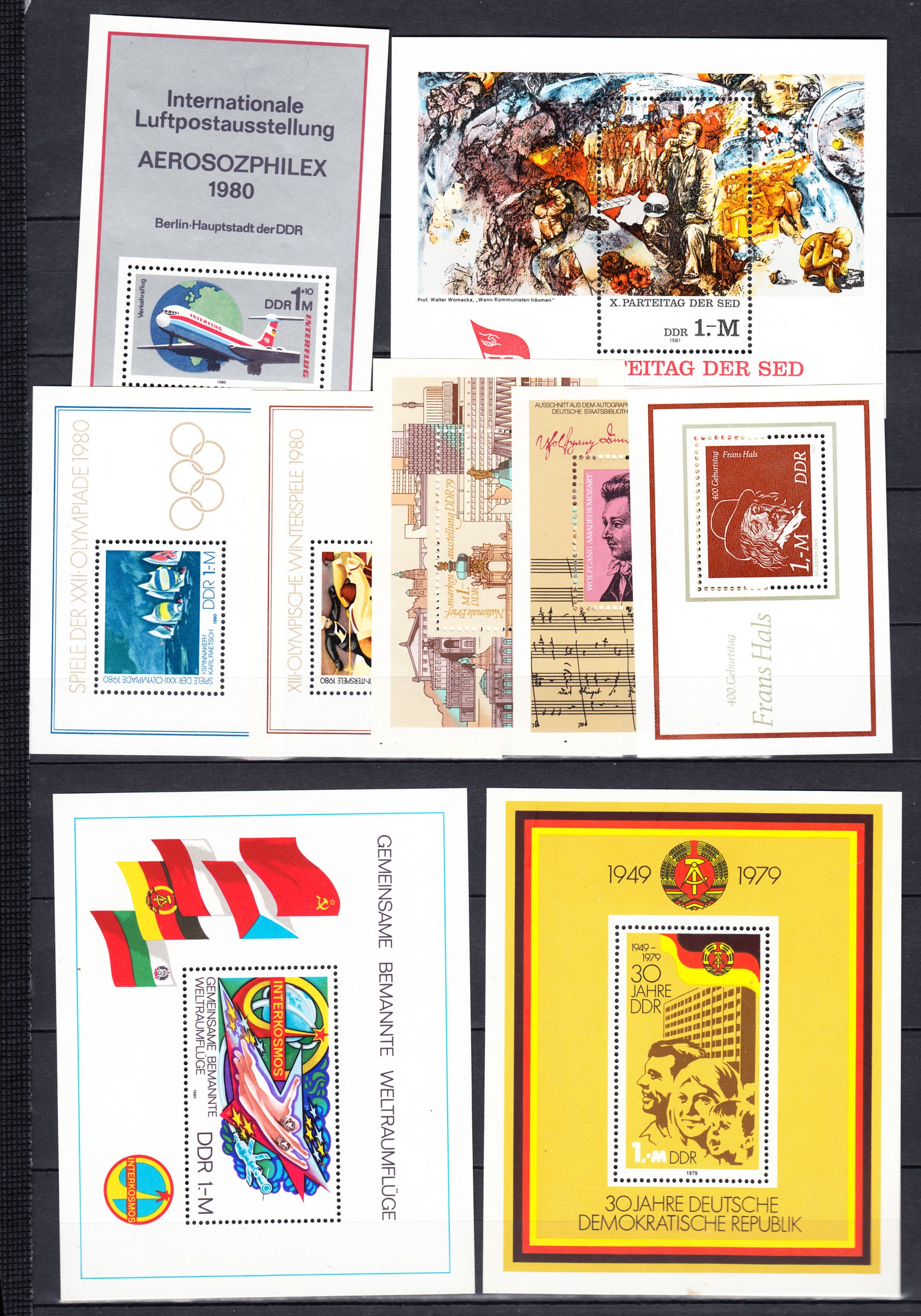 1979-81 DDR GERMANY 9 SOUVENIR SHEETS MNH/MH VF