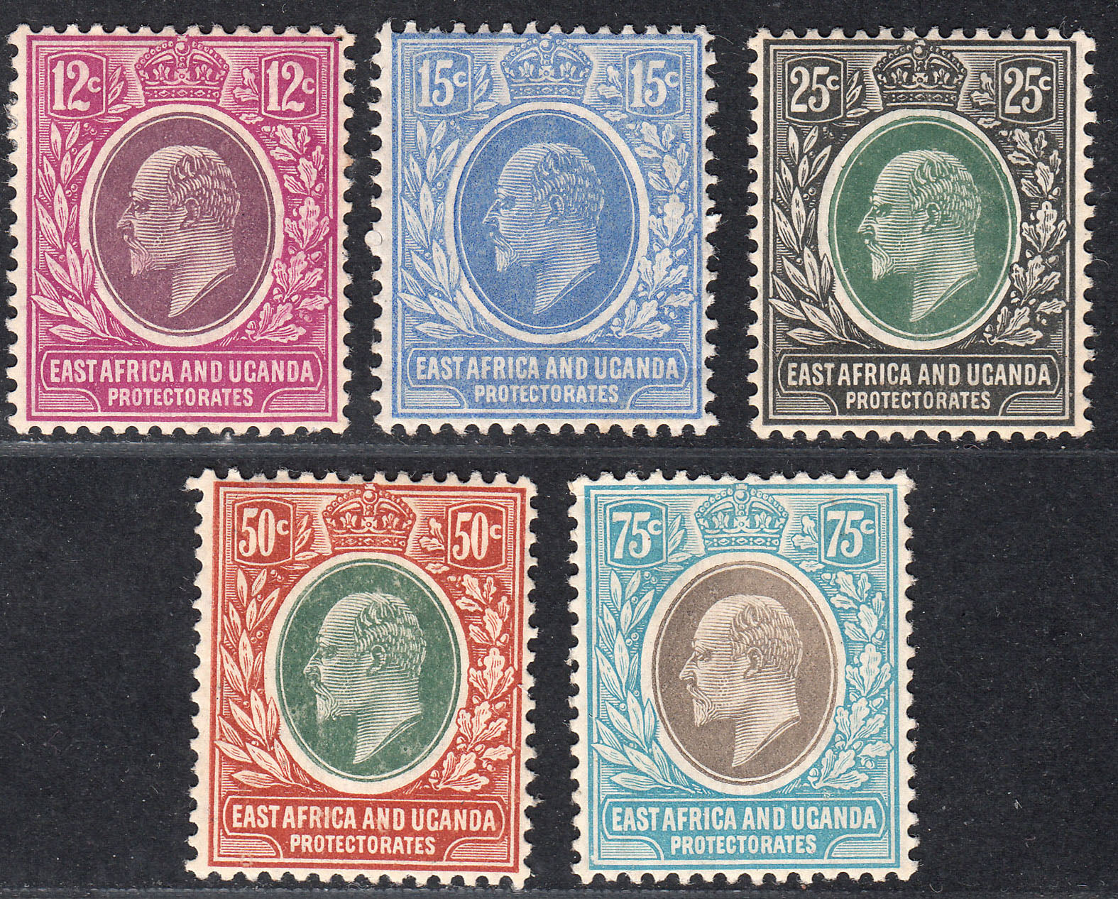1907-08 BRITISH EAST AFRICA & UGANDA KEVII (SG# 38-42) MH FINE