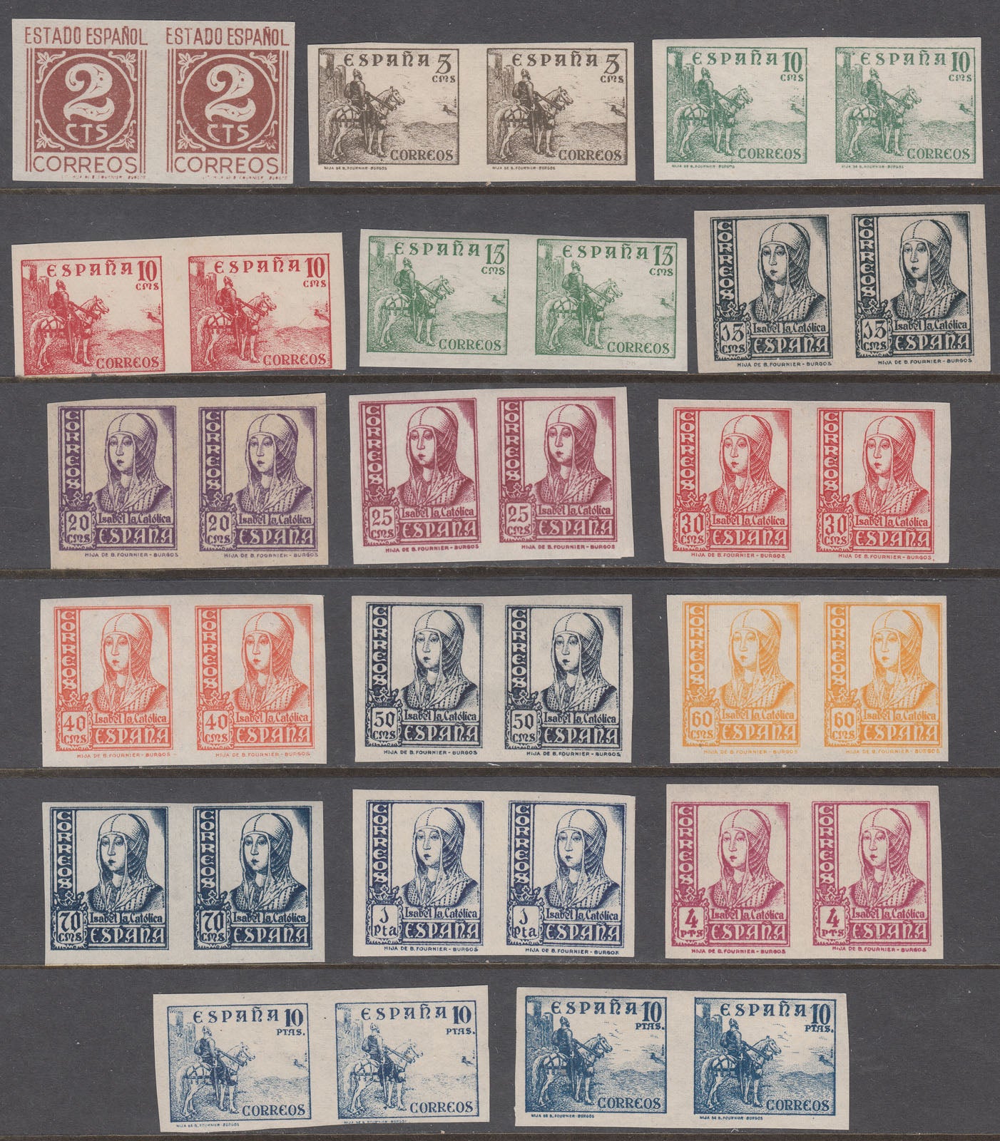 1937 SPAIN ISABEL & CID IMPERF PAIRS (ED.815s-831s) MNH/MH VF