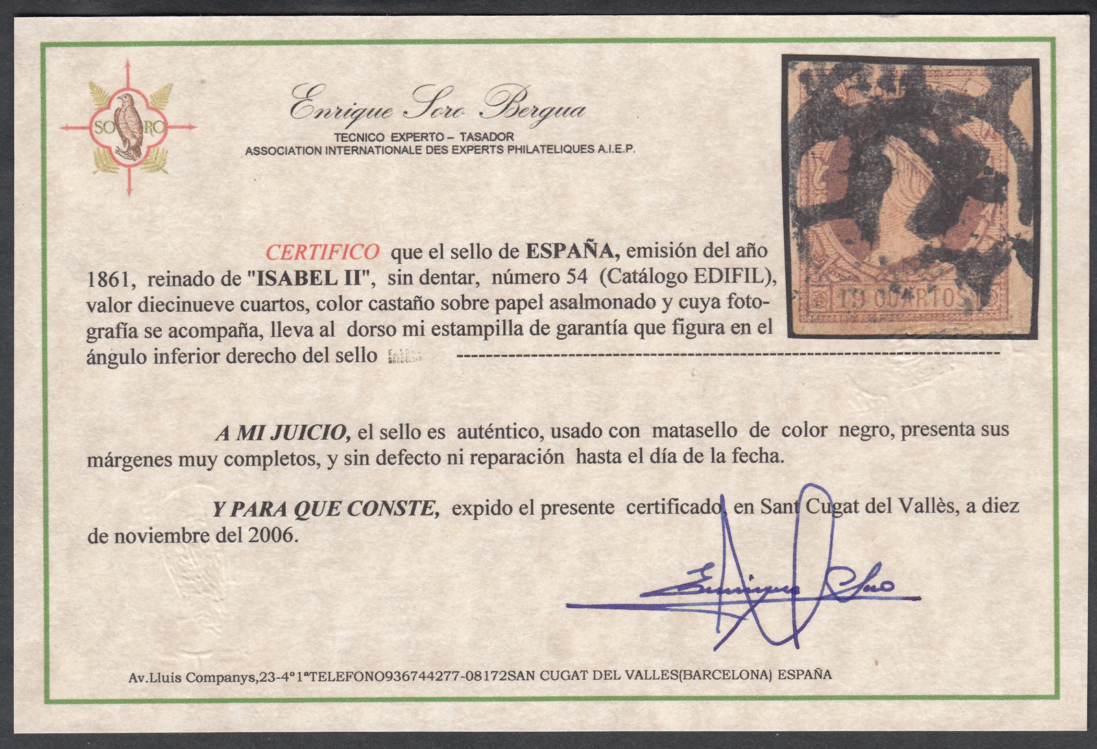 1860 SPAIN ISABEL II (ED.54) USED VF