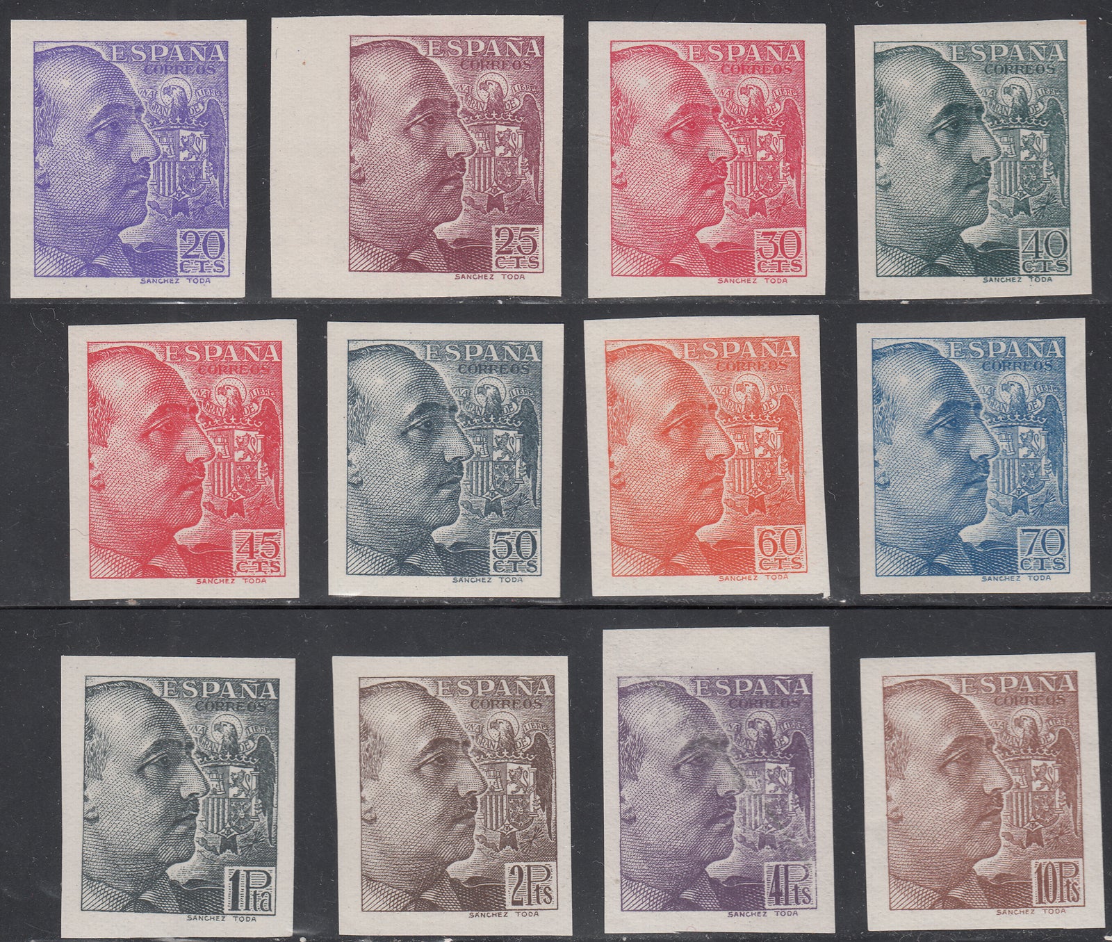 1939 SPAIN GENERAL FRANCO SANCHEZ TODA IMPERFS (ED.867s-878s) MNH VF