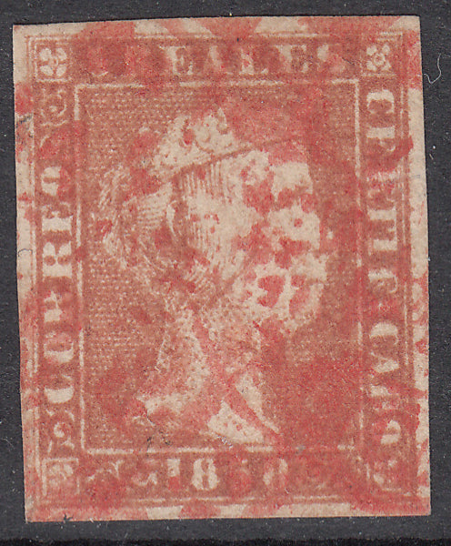 1850 SPAIN ISABEL II (EDIFIL 3) BAEZA RED CANCEL VF