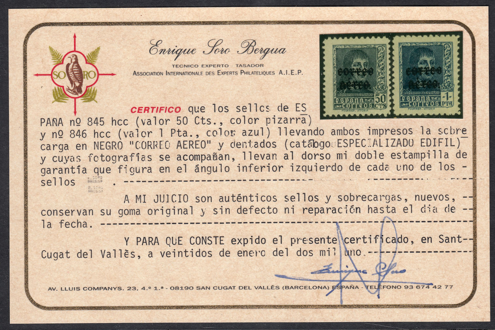 1938 SPAIN FERNANDO CATHOLIC VARIETY (ED.845hcc-846hcc) MNH VF