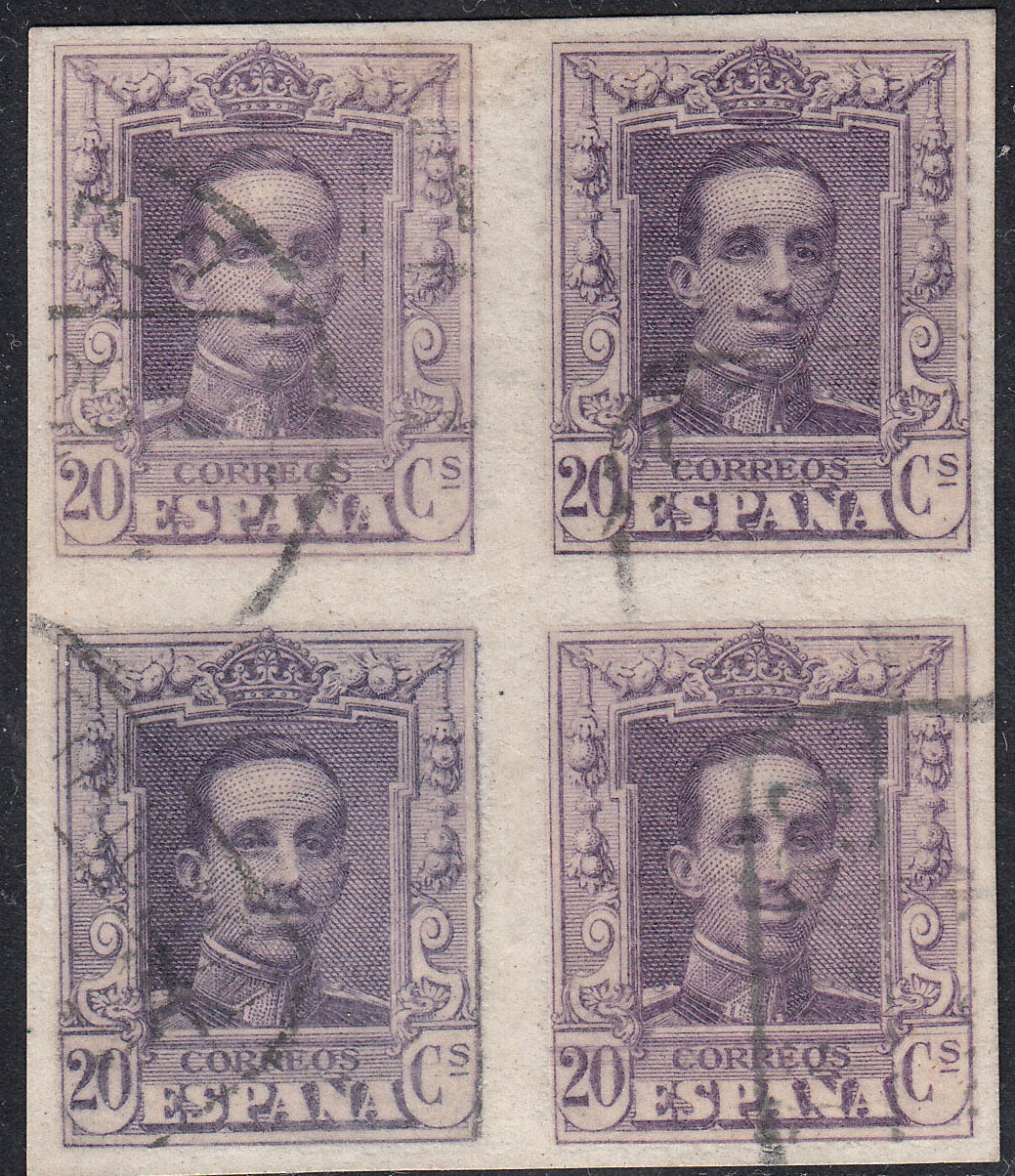 1922-30 SPAIN ALFONSO XIII IMPERF BLOCK OF 4 (ED.316s) USED
