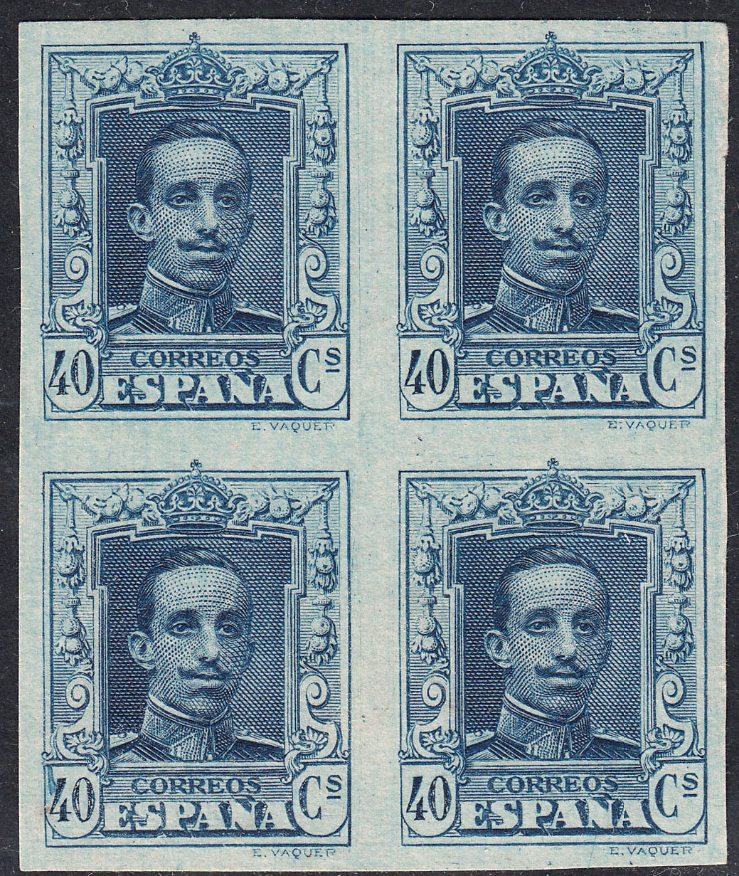 1922-30 SPAIN ALFONSO XIII IMPERF BLOCK OF 4 (ED.319s) MNG VF