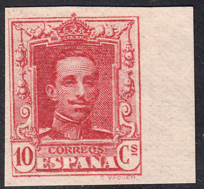 1922-30 SPAIN ALFONSO XIII IMPERF RED COLOR PROOF (ED.313p) MNG VF
