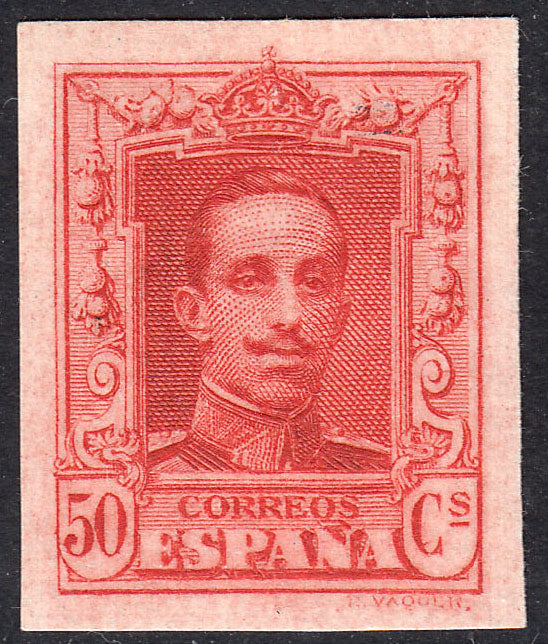1922-30 SPAIN ALFONSO XIII IMPERF VARIETY RED ORANGE (ED.320bs) MH VF