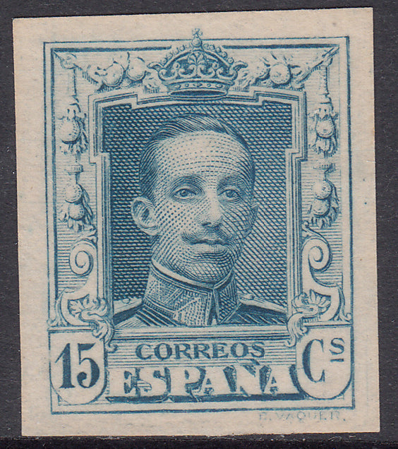 1922-30 SPAIN ALFONSO XIII IMPERF BLUE COLOR PROOF (ED.315p) MNG VF