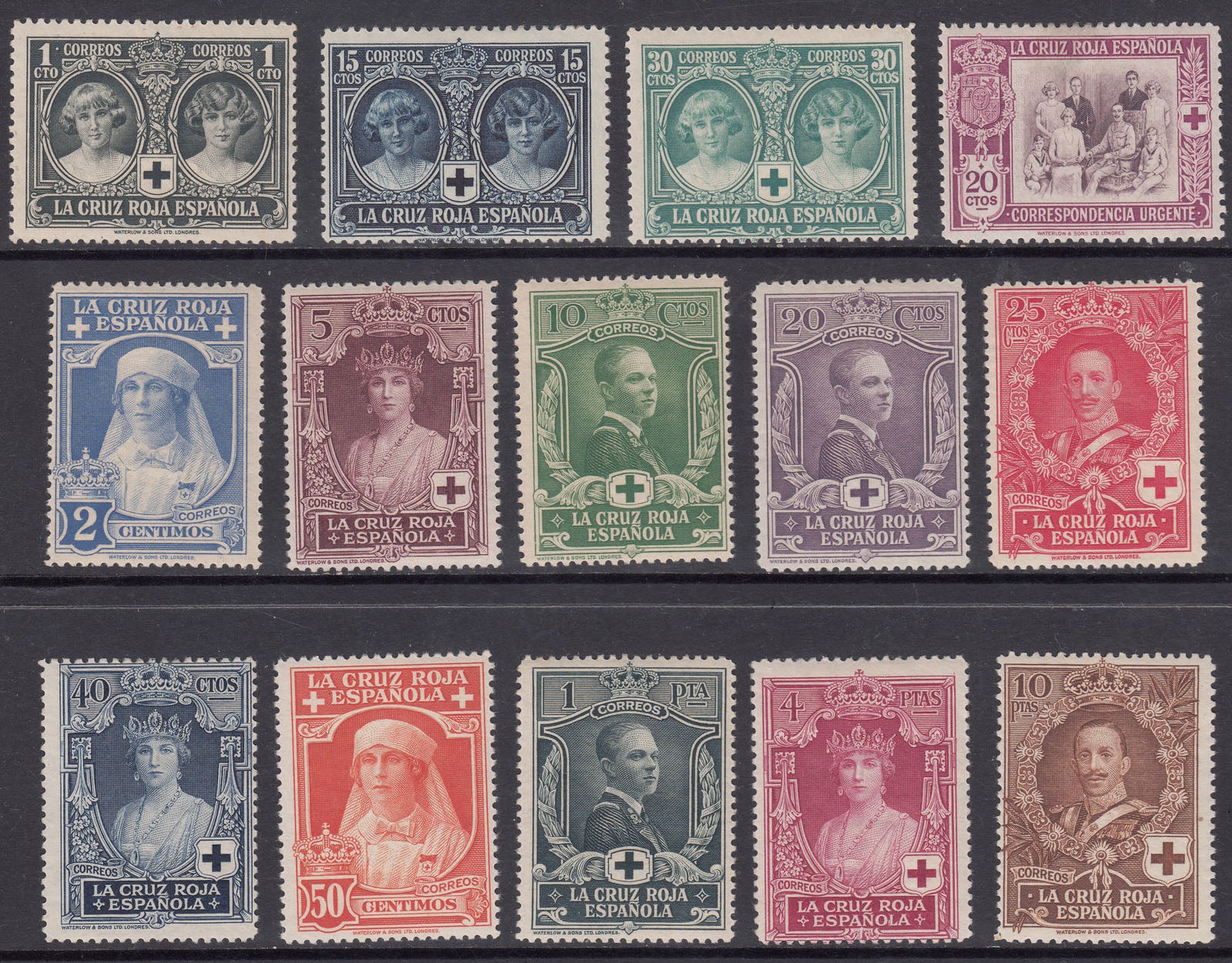 1926 SPAIN ALFONSO XIII RED CROSS ISSUE (ED.325-338) MH