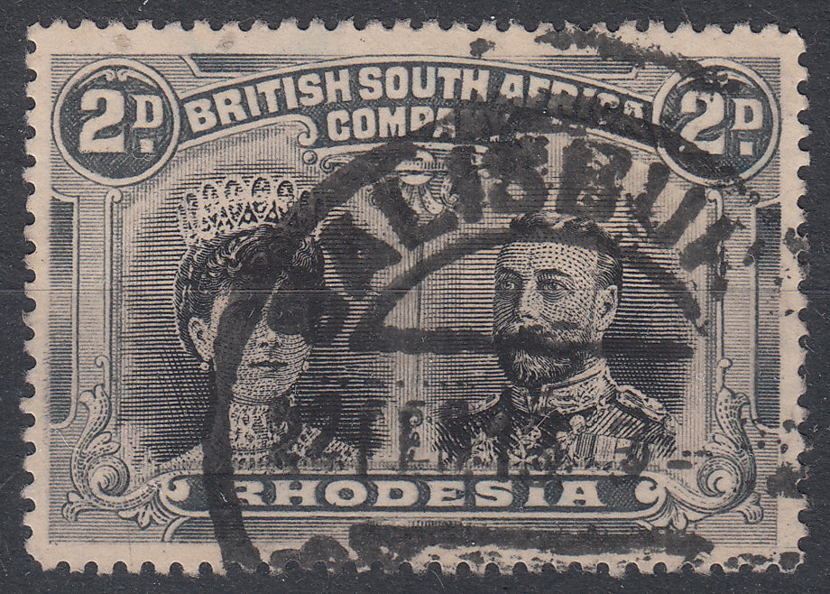 1910-13 RHODESIA DOUBLE HEAD 2d BLACK & GREY BLACK P15 (SG#171) VF USED