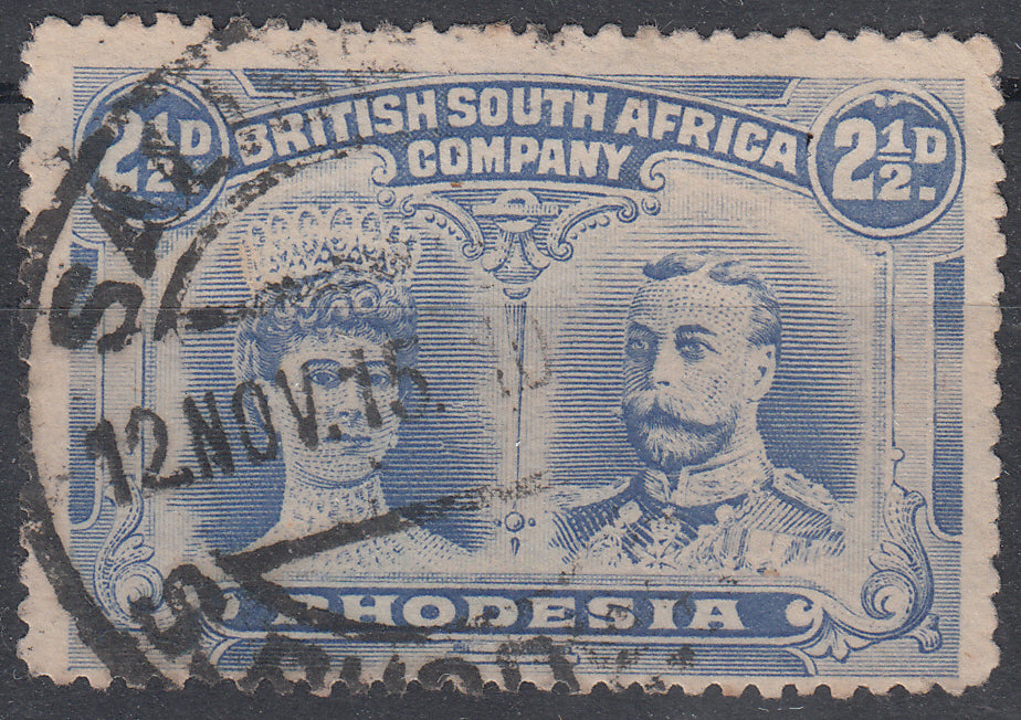 1910-13 RHODESIA DOUBLE HEAD 2½d ULTRAMARINE P14 (SG#131) FINE USED