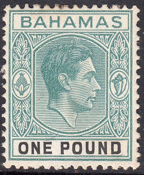 1938-52 BAHAMAS KGVI £1 DEEP GREY GREEN & BLACK (SG#157) MH
