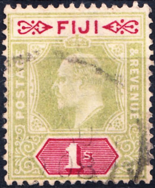 1903 FIJI KEVII 1/- GREEN & CARMINE (SG # 112) FINE USED