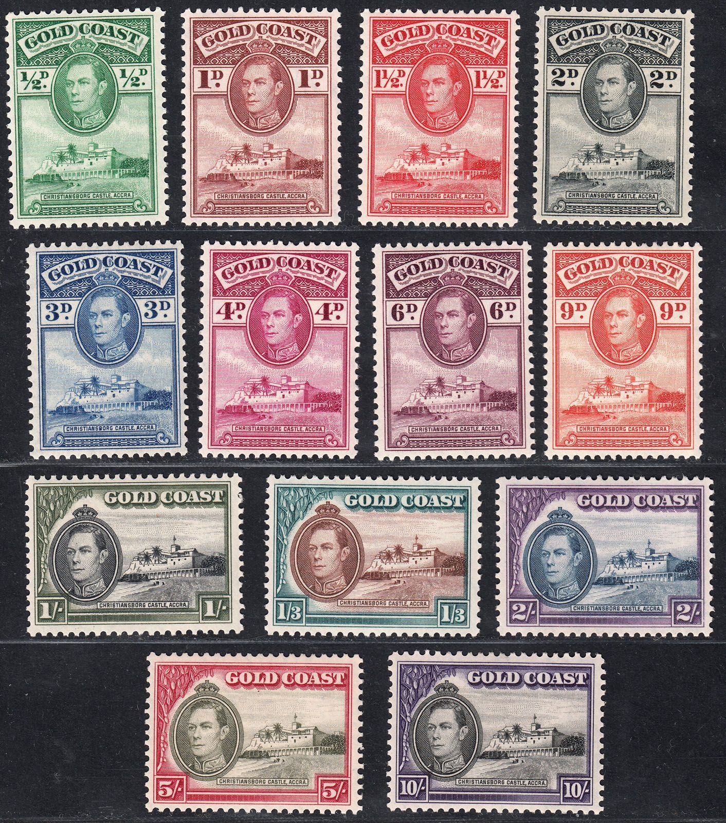 1938-43 GOLD COAST KGVI DEFINITIVES PERF12 (SG# 120-132) MH VF