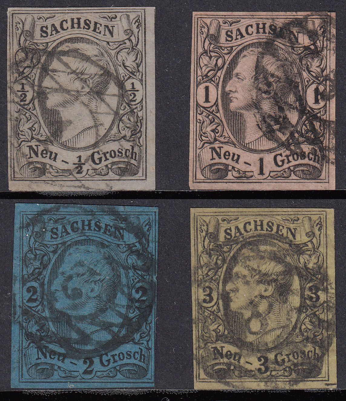 1855-60 GERMANY SAXONY KING JOHN I (YVERT# 7-10) USED VF