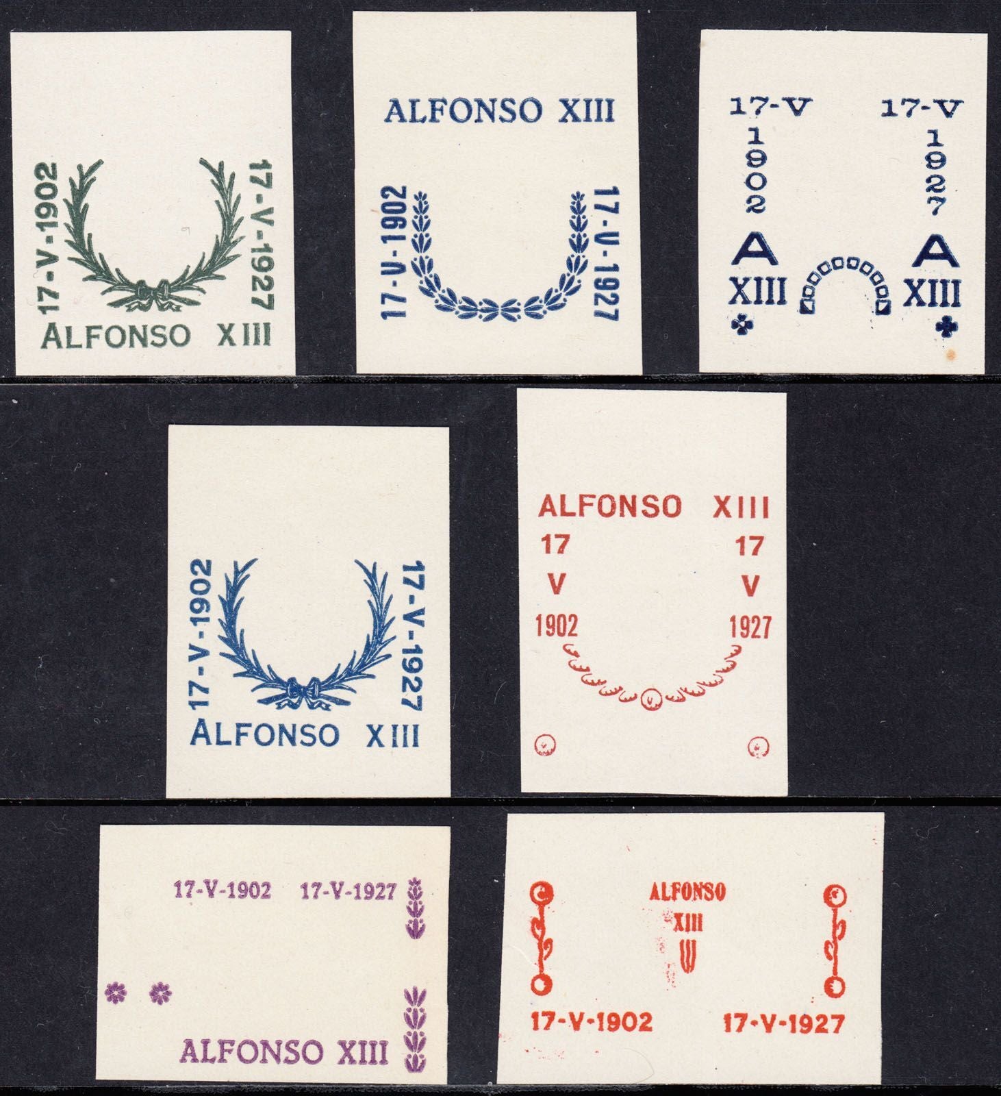 1927 SPAIN RED CROSS OVERPRINT PROOFS (GALVEZ 2208-2214) MNG VF