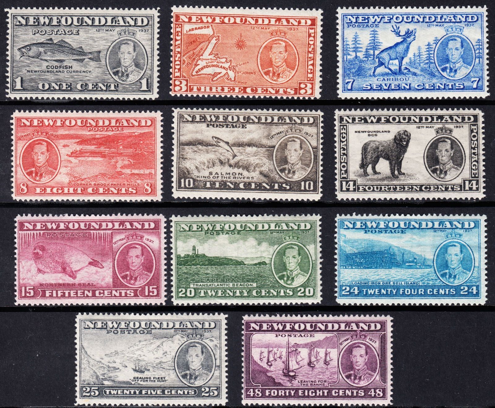 1937 NEWFOUNDLAND KGVI DEFINITIVES (SG#257-267) MH VF