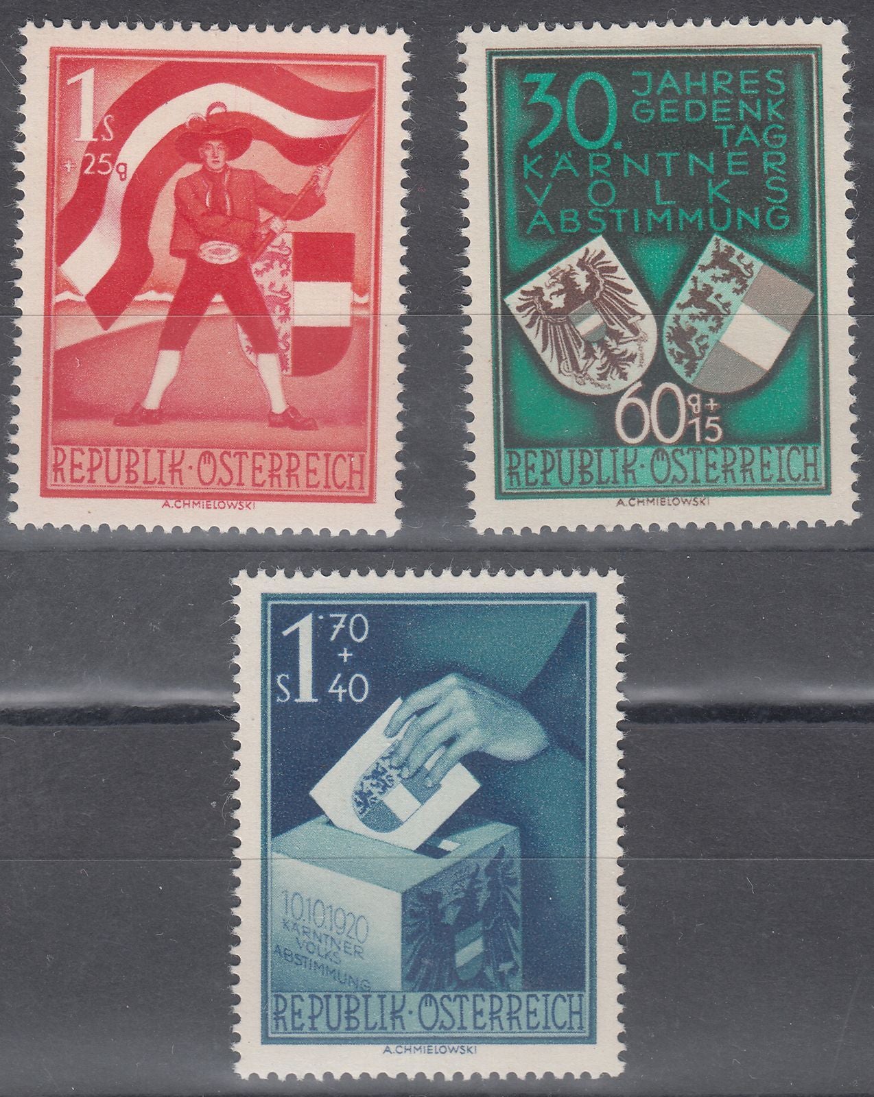 1950 AUSTRIA PLEBISCITE IN CARINTHIA (YVERT# 788-790) MNH VF