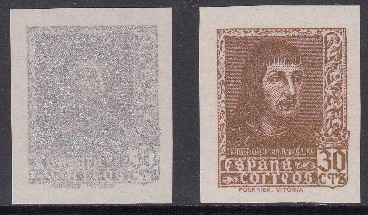 1938 SPAIN FERNANDO CATHOLIC IMPERFS GOLD & SILVER (ED.842Aecu-842Aeco) MNH VF