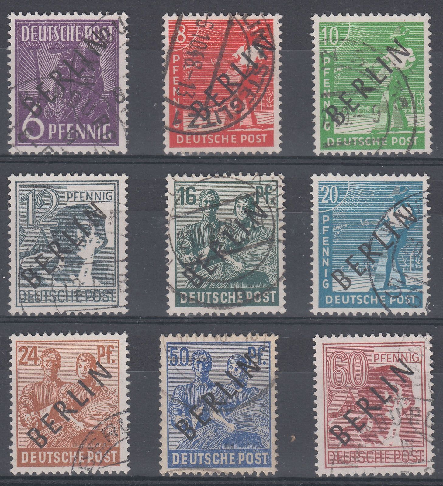 1948 GERMANY BERLIN BLACK OVERPRINT (YVERT# 2/5-7/9-13/14) USED VF