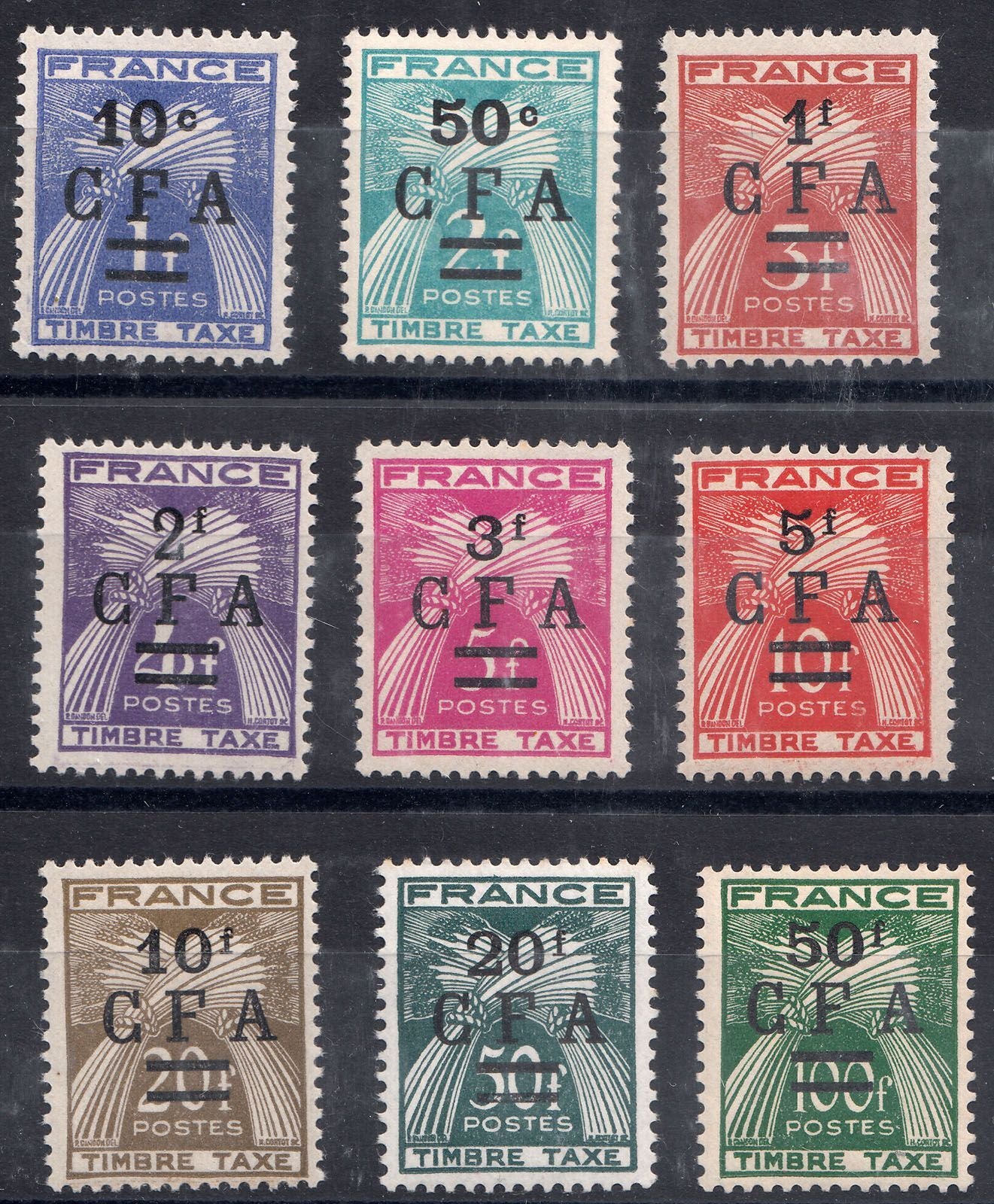 1949-53 REUNION POSTAGE DUE (YVERT 36-44) MNH
