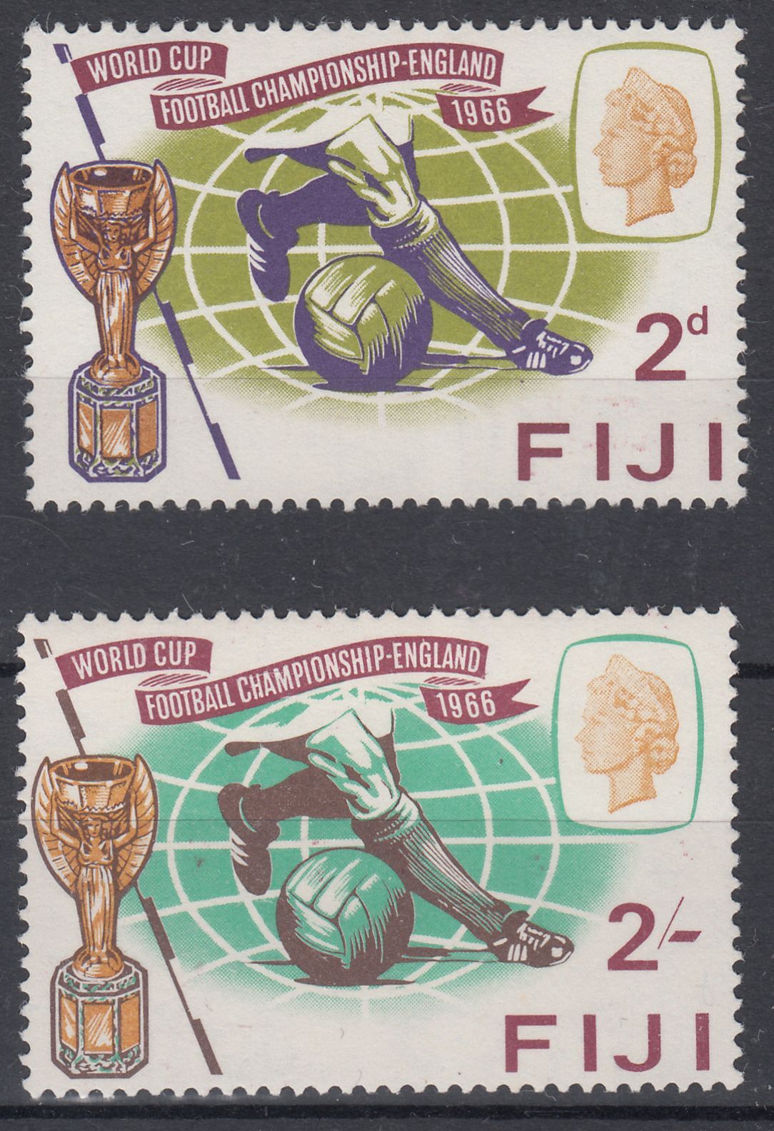1966 FIJI QEII WORLD CUP FOOTBALL CHAMPIONSHIP (SG#349-350) MNH VF