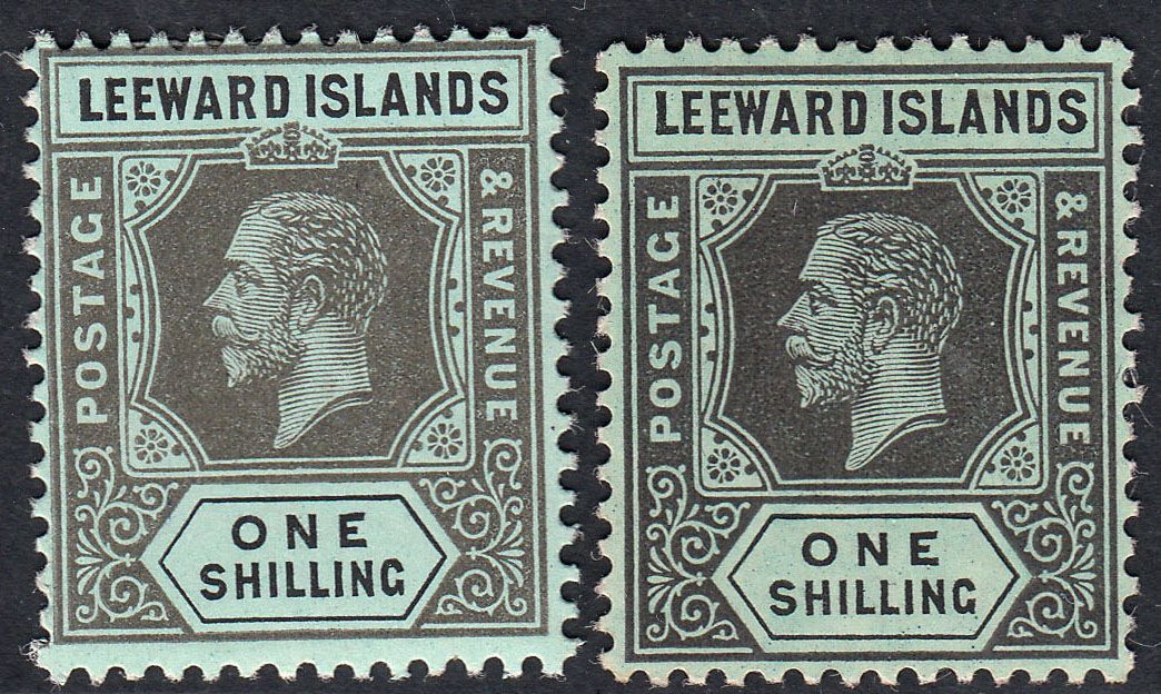 1912-22 LEEWARD ISLANDS KGV 1/- BLACK ON WHITE BACK (SG# 54a) MH VF