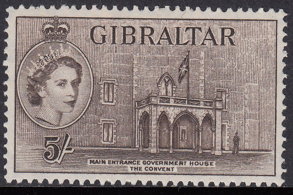 1953 GIBRALTAR QEII DEFINITIVE ISSUE 5sh (SG # 156) MLH VF