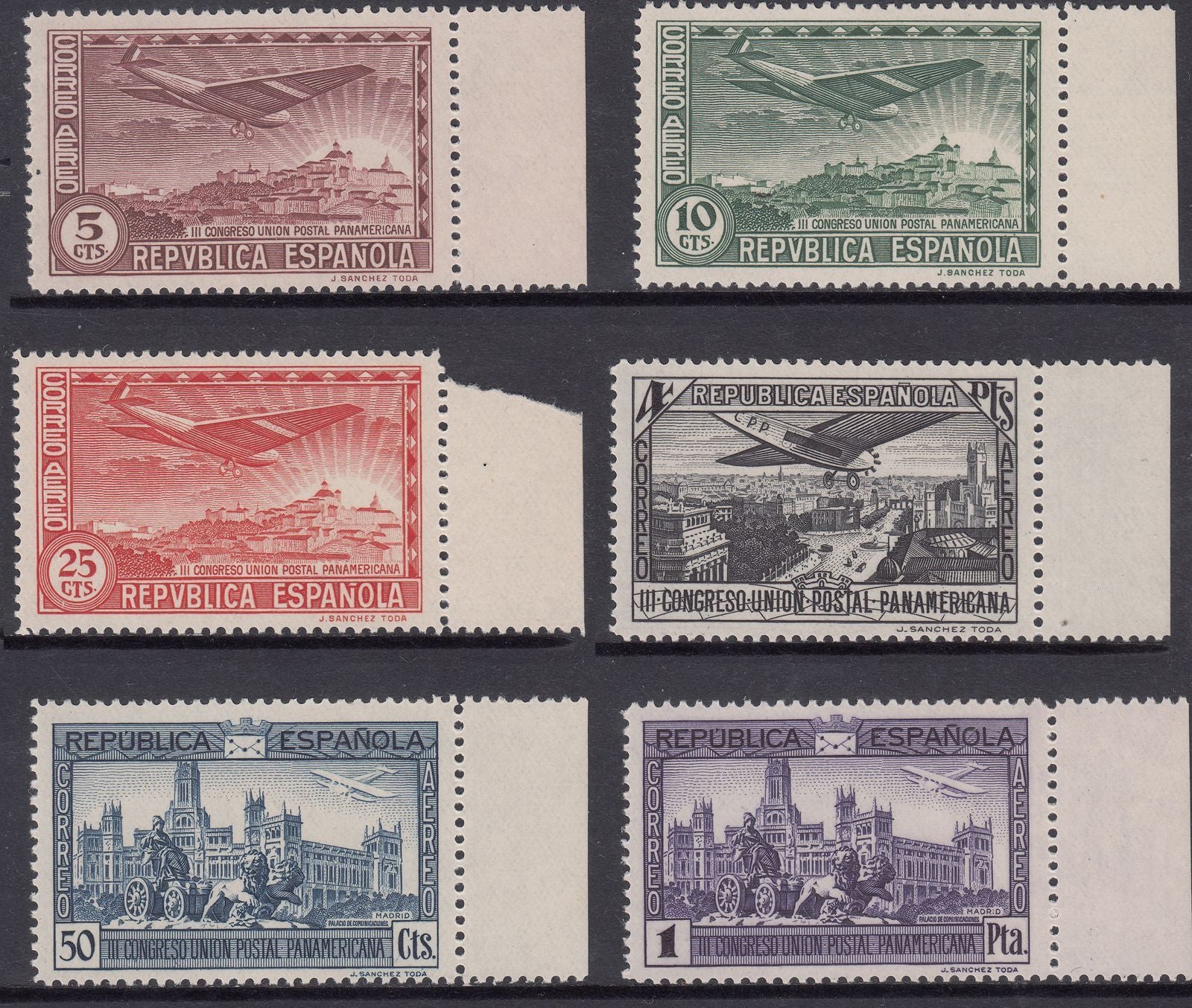 1931 SPAIN PAN AMERICAN POSTAL UNION CONGRESS AIR (ED.614-619) MNH VF