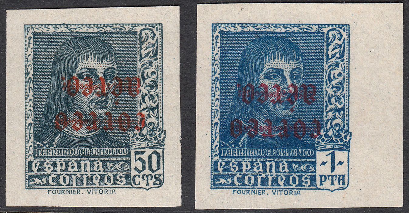 1938 SPAIN FERNANDO THE CATHOLIC IMPERF INVERTED (ED.845his-846his) MNH