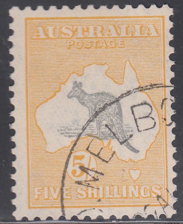 1932 AUSTRALIA ""Roo"" 5sh GREY & YELLOW (SG#135) USED VF