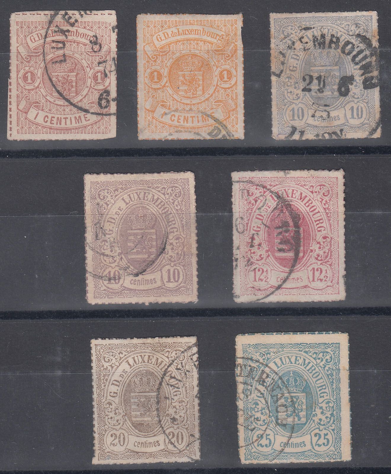 1865-1879 LUXEMBOURG 7 VALUES USED MIXED CONDITION