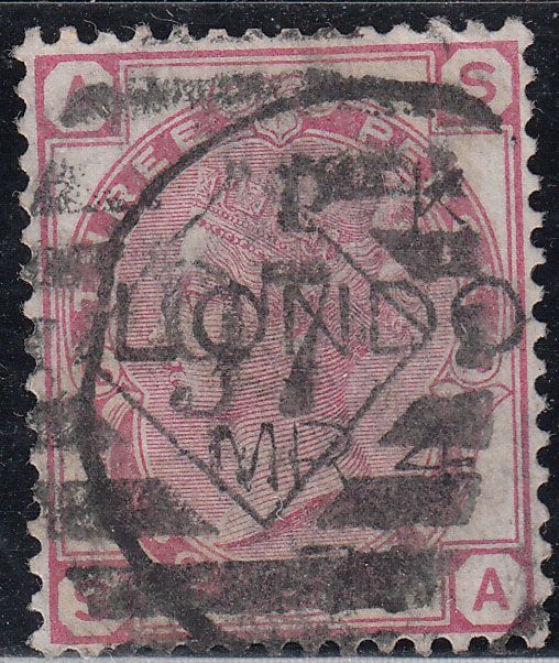 1874 GREAT BRITAIN QV 3d PALE ROSE PLATE 16 (SG # 144) USED FINE