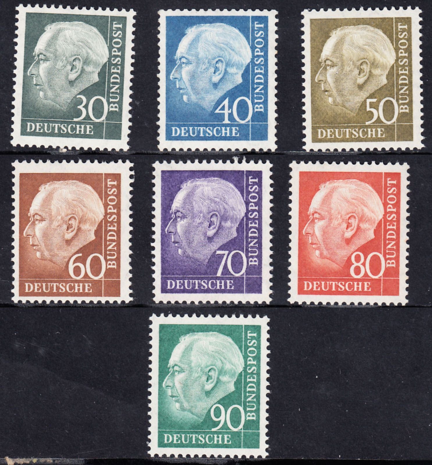 1956-57 GERMANY FEDERAL REP. PRESIDENT HEUSS (YVERT# 125A-128B ) MNH VF
