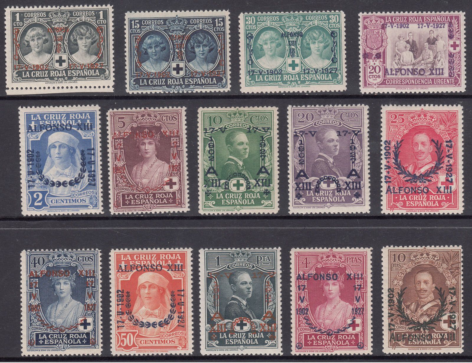 1927 SPAIN CORONATION SILVER JUBILEE ISSUE (ED.349-362) MH