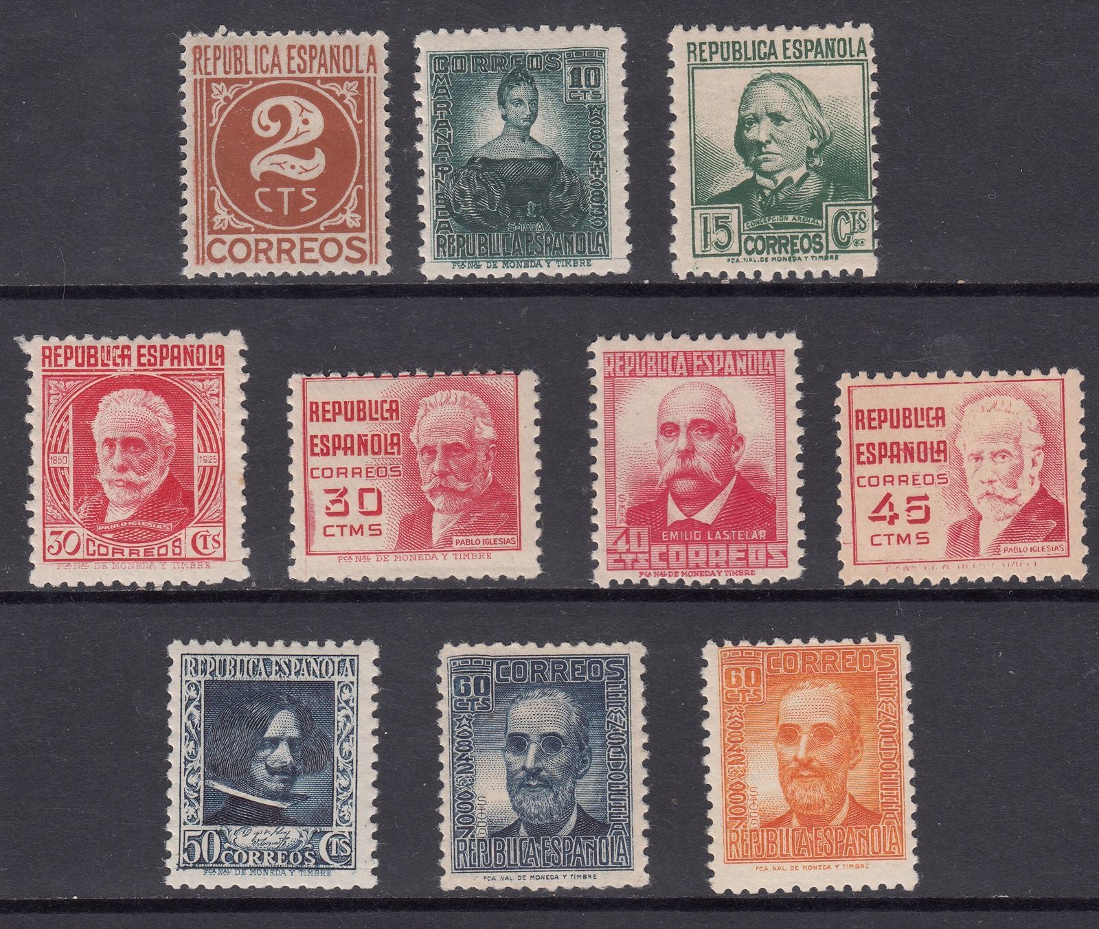 1936 SPAIN PERSONAJES & NUMERAL (ED.731-740) MNH