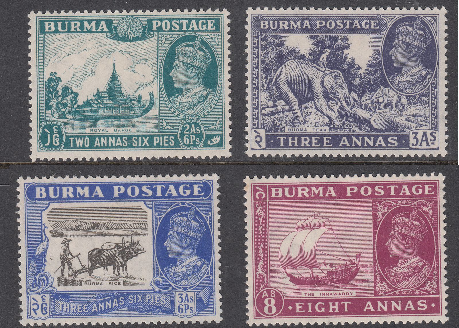 1946 BURMA KGVI 4 VALUES (SG# 57,57a,57b & 59) MH VF/F