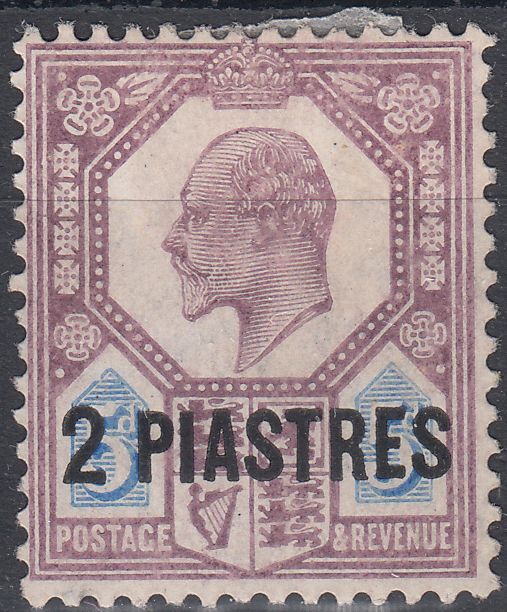 1905 BRITISH LEVANT KEVII 2pi on 5d DULL PURPLE & ULTRAMARINE (SG# 14) MH VF