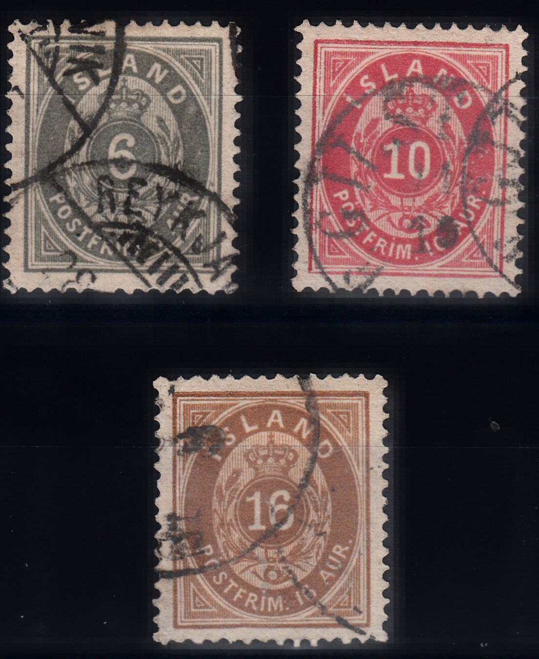 1876 ICELAND PERF 14 (YVERT# 7/9A) USED FINE