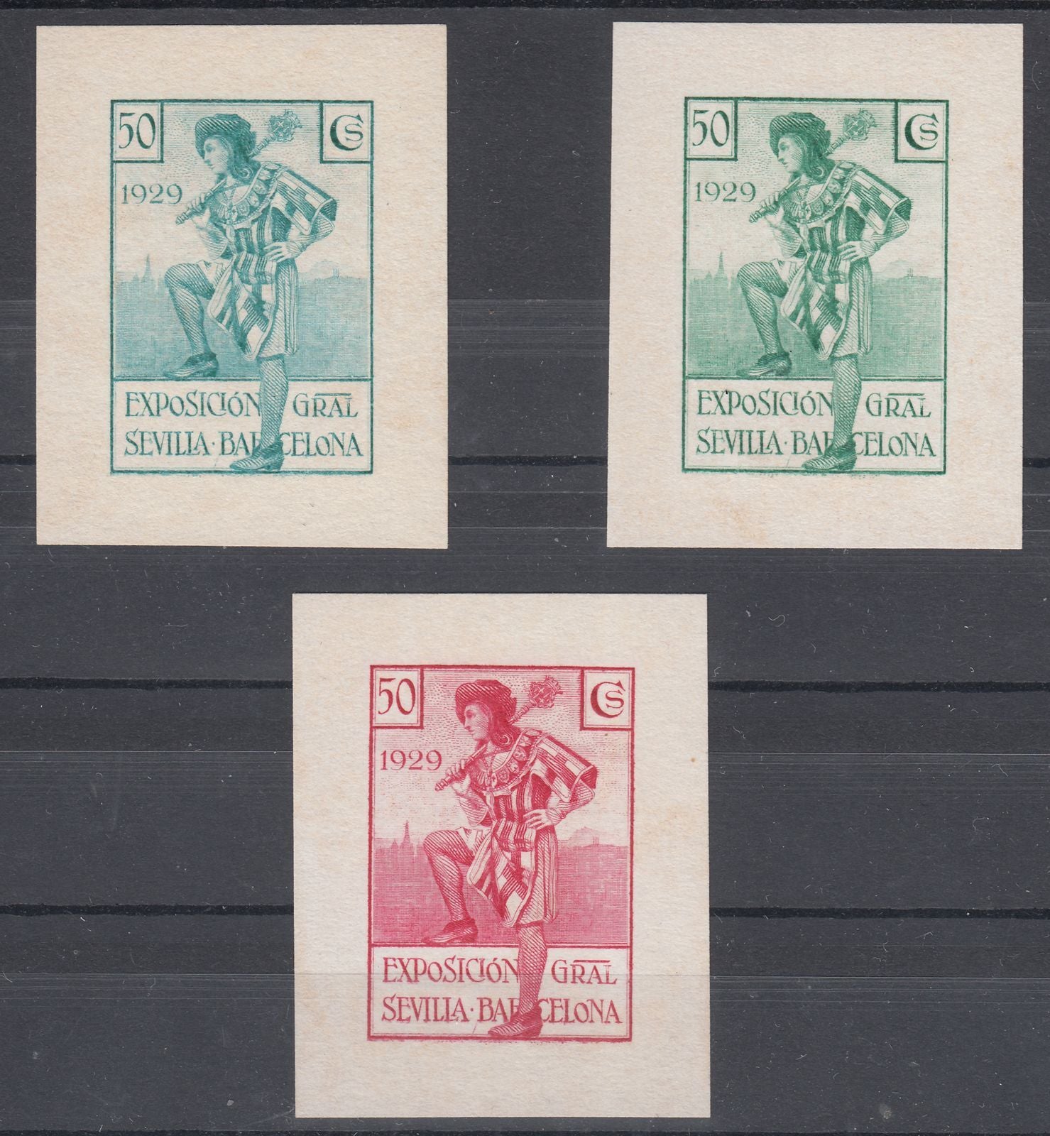 1929 SPAIN SEVILLE & BARCELONA IMPERF DIE ESSAYS (FILABO 443) MNG