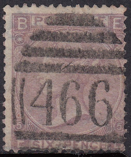 1865 GREAT BRITAIN QV 6d LILAC WITH HYPHEN PLATE 5 (SG # 97) USED
