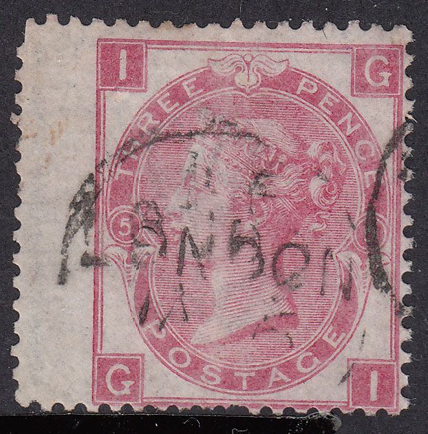 1872 GREAT BRITAIN QV 3d ROSE LEFT BORDER PLATE 5 (SG # 103) USED VF