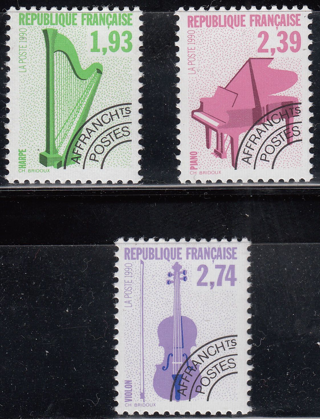 1990 FRANCE MUSICAL INSTRUMENTS (YVERT# 210-212) MNH VF