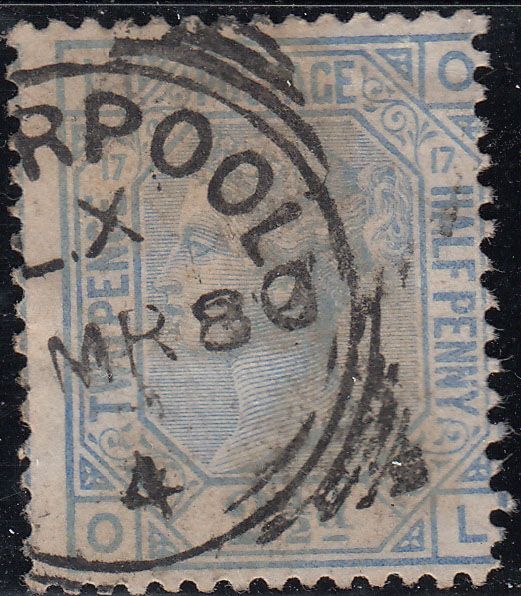 1880 GREAT BRITAIN QV 2½ d BLUE PLATE 17 (SG # 142) USED FINE