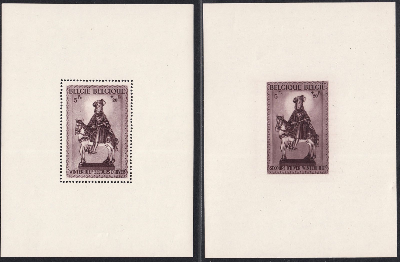 1942 BELGIUM PERF & IMPERF S/S ST. MARTINS CHURCH (SC# B315-B316) MNH VF