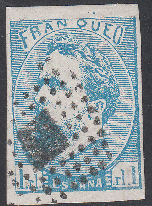 1873 SPAIN KING CARLOS VII (ED.156) POINTED ROMBUS CANCEL
